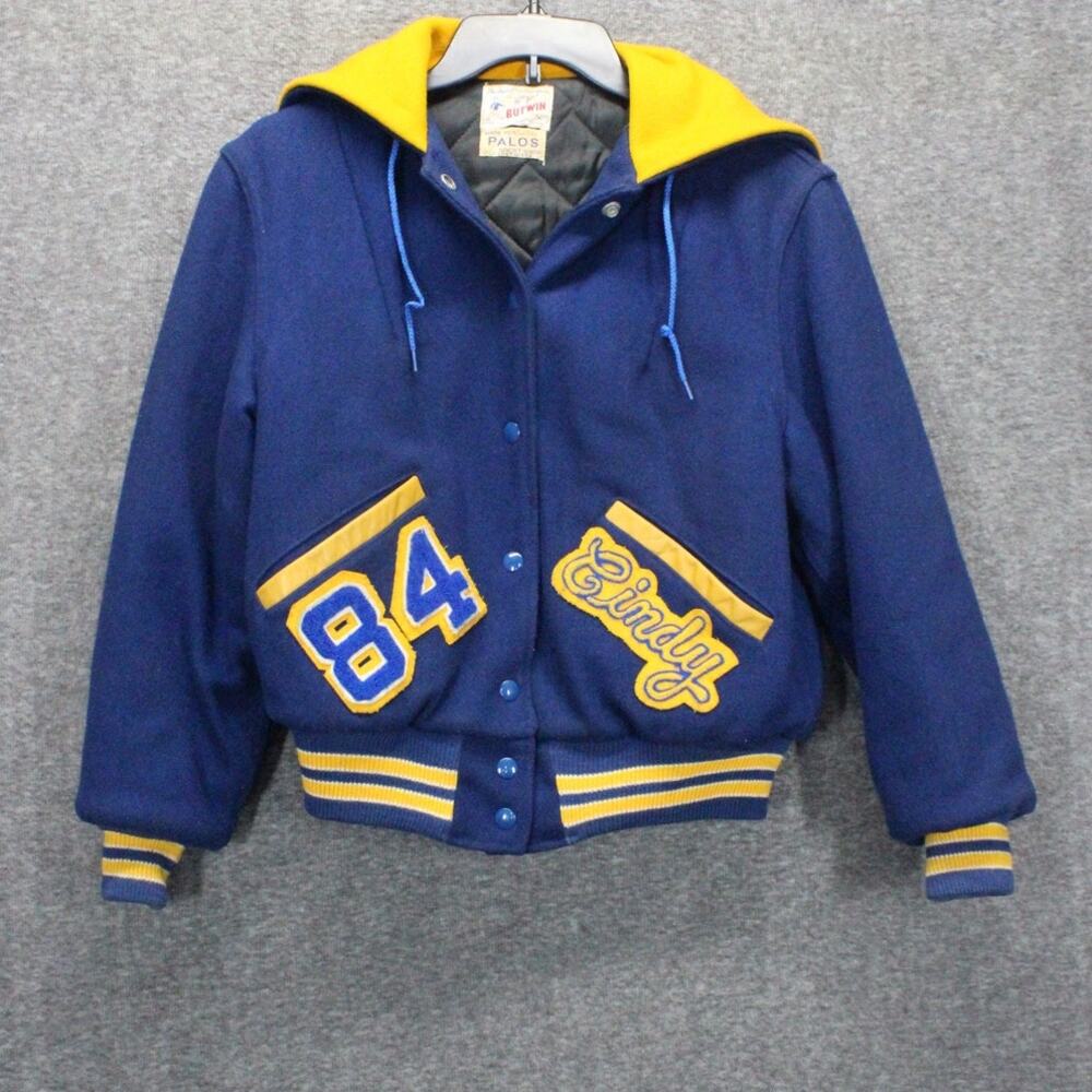 Vintage 60s Butwin Varsity Jacket Cropped Women Blue Wool Cindy